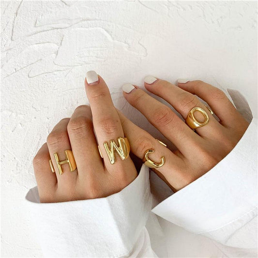 Gold Letter Ring - FashionAngelz