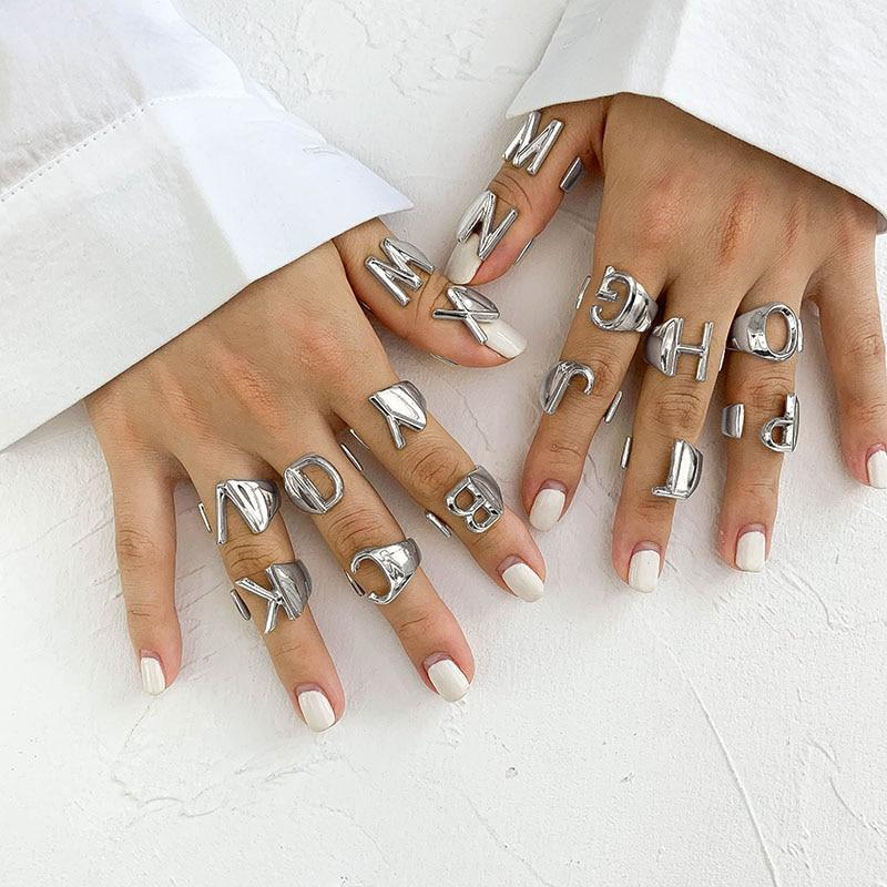 Silver Letter Ring - FashionAngelz