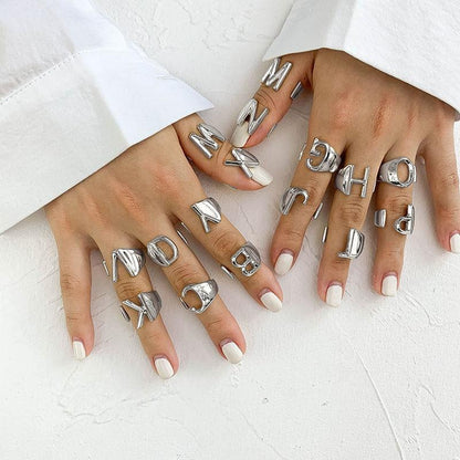 Silver Letter Ring - FashionAngelz