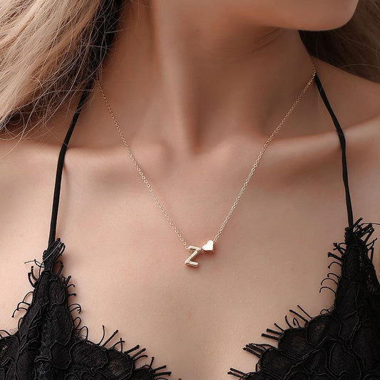 Tiny Heart Initial Necklace - FashionAngelz