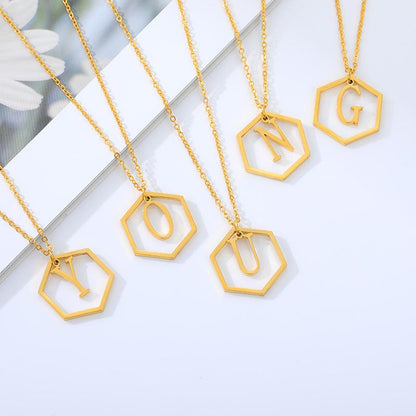 Hexagon Letter Necklace - FashionAngelz