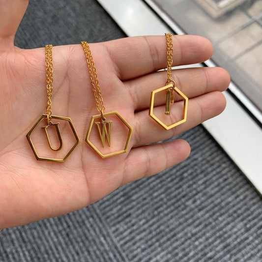 Hexagon Letter Necklace - FashionAngelz