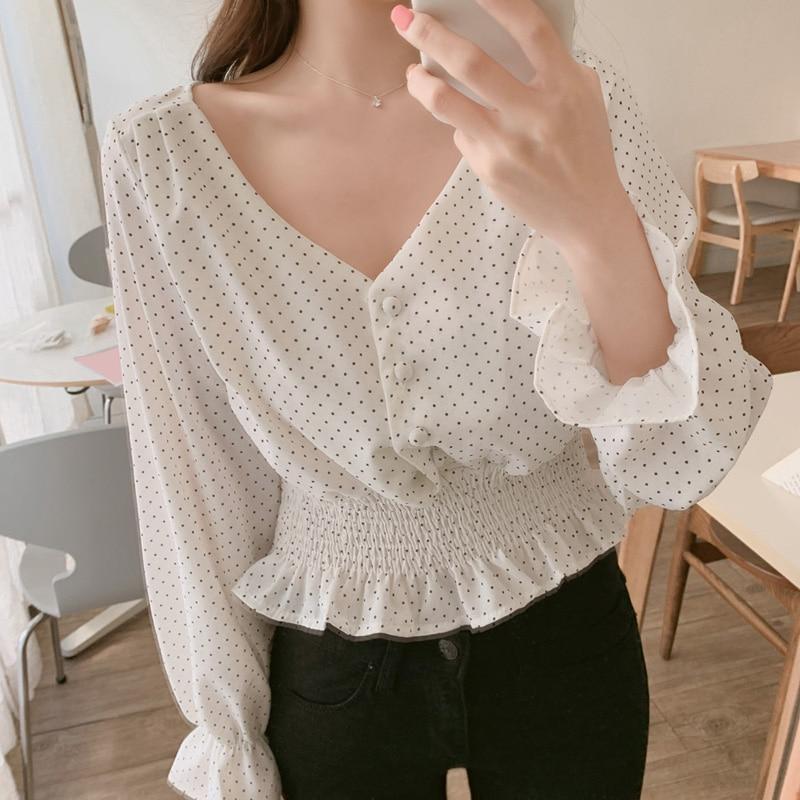 Vintage V Neck Polka Blouse - FashionAngelz