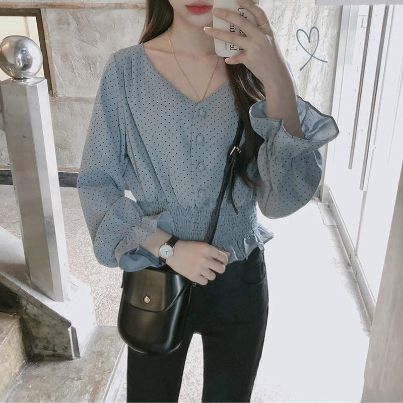 Vintage V Neck Polka Blouse - FashionAngelz