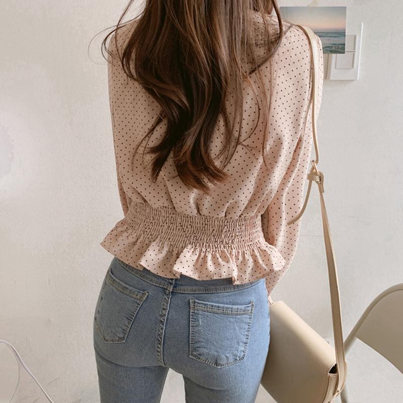 Vintage V Neck Polka Blouse - FashionAngelz