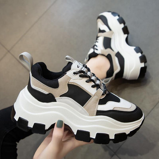 Chunky Thick Sole Sneakers Women's Vulcanize Shoes LOOKTOP Store Black 37 