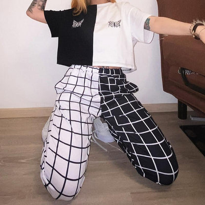 Black & White Checked Sweatpants Pants & Capris HAODUO Store 