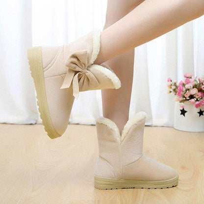 Fur Plush Bow Boots Ankle Boots MCCKLE Stylish Store Beige 4 