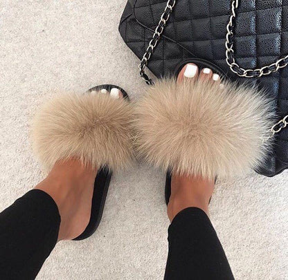 Fox Fur Sliders - FashionAngelz