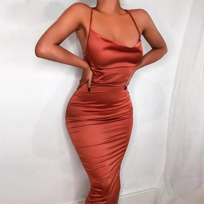 Sleeveless Satin Dress - FashionAngelz