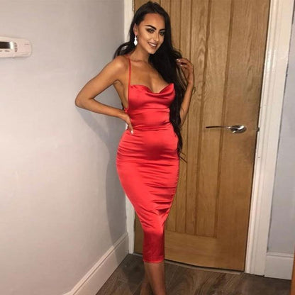 Sleeveless Satin Dress - FashionAngelz