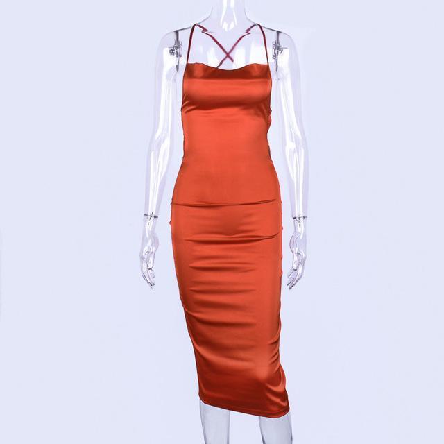 Sleeveless Satin Dress - FashionAngelz