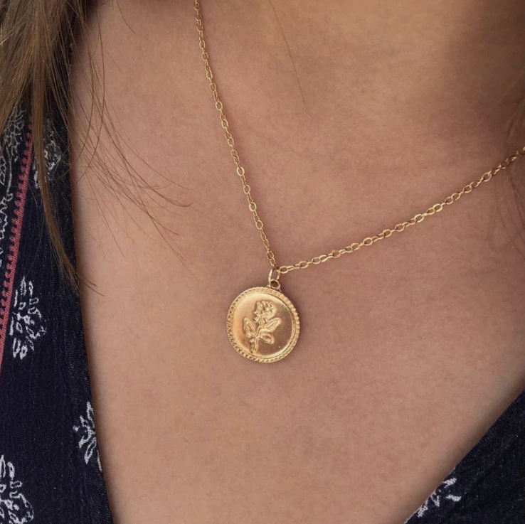 Rose Coin Pendant Necklace - FashionAngelz