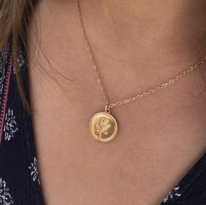 Rose Coin Pendant Necklace - FashionAngelz