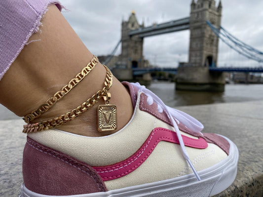 Square Initial Anklet - FashionAngelz