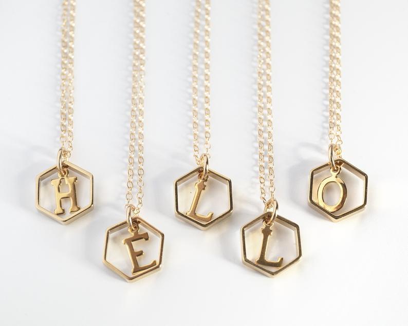 Hexagon Letter Necklace - FashionAngelz