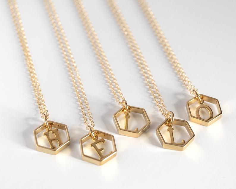 Hexagon Letter Necklace - FashionAngelz