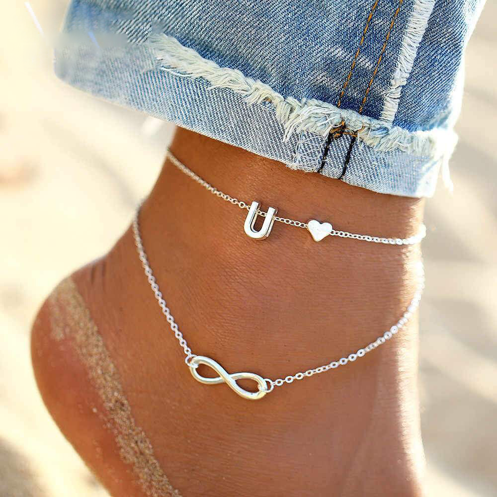Tiny Heart Initial Anklet - FashionAngelz