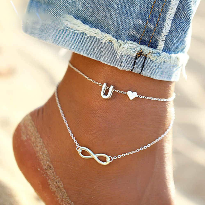 Tiny Heart Initial Anklet - FashionAngelz