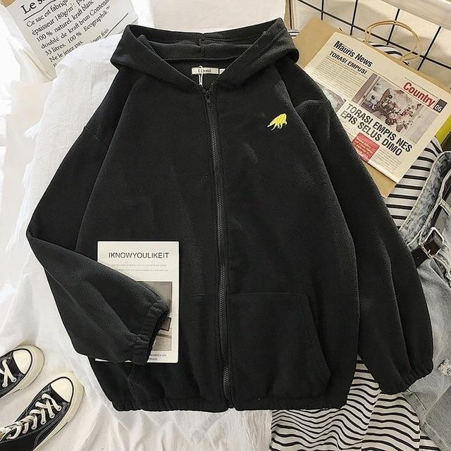 Bear Zip Up Hoodie Hoodies & Sweatshirts YanQingHuan Store Midnight Black S 