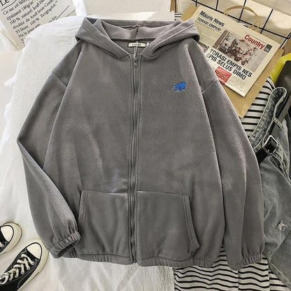 Bear Zip Up Hoodie Hoodies & Sweatshirts YanQingHuan Store Charcoal Grey S 