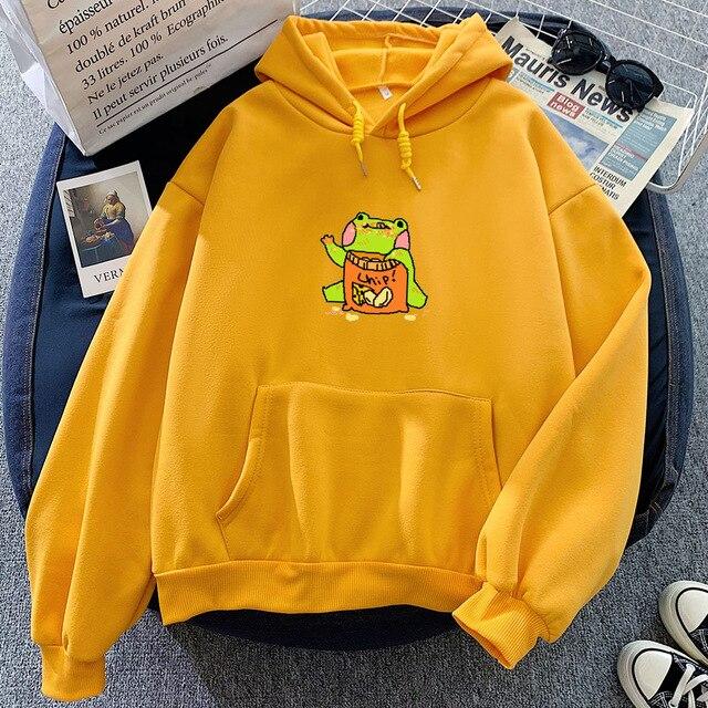 Cute Frog Eating Chips Hoodie Hoodies & Sweatshirts KEEVICI Factory Store 