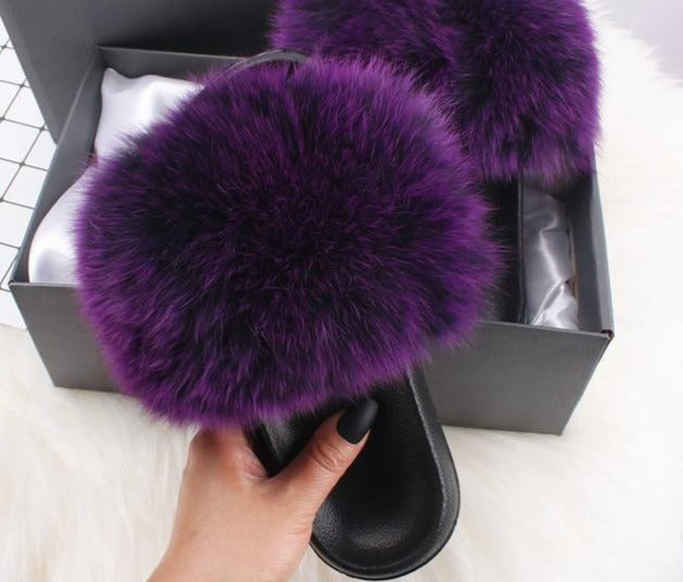 Fox Fur Sliders - FashionAngelz