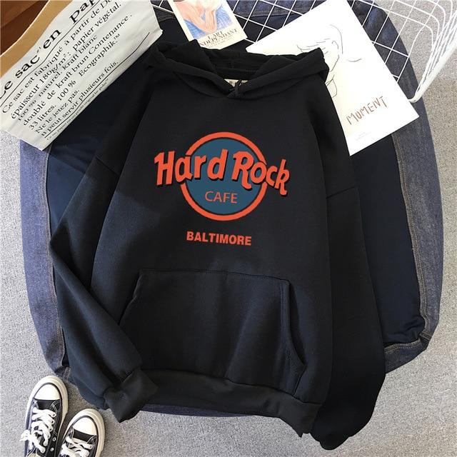 "Hard Rock Cafe" Pullover Hoodie Hoodies & Sweatshirts JiuCheng_001 Store Midnight Black S 