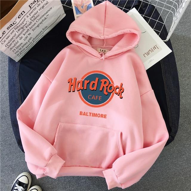 "Hard Rock Cafe" Pullover Hoodie Hoodies & Sweatshirts JiuCheng_001 Store Blush Pink S 