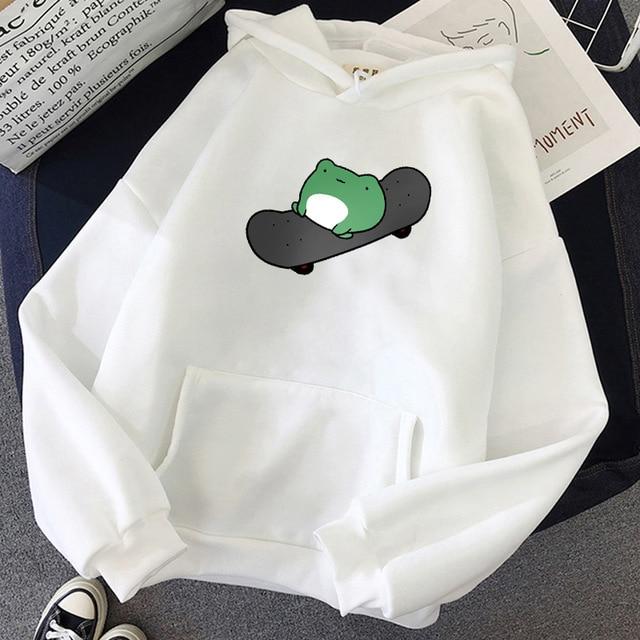Skateboard Frog Vibes Hoodie Hoodies & Sweatshirts Shop5435238 Store Snow White XS 