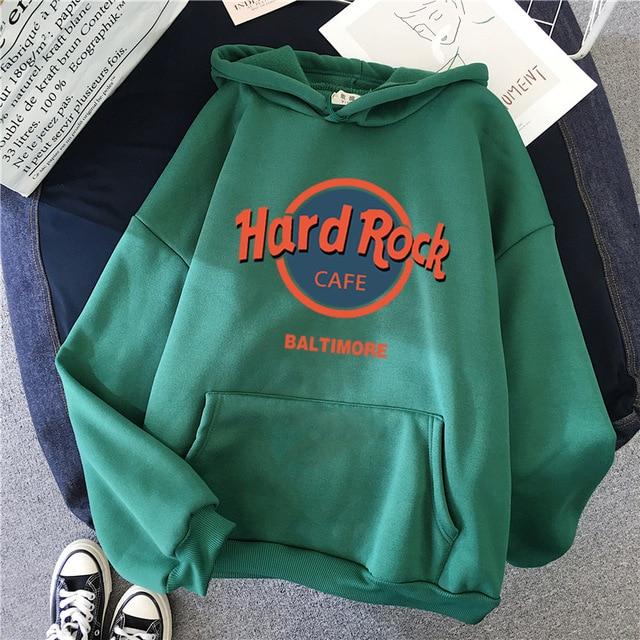 "Hard Rock Cafe" Pullover Hoodie Hoodies & Sweatshirts JiuCheng_001 Store Forest Green S 