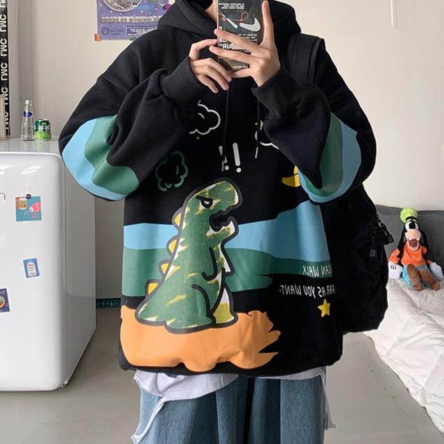 Angry Dinosaur Pullover Hoodie Hoodies & Sweatshirts ZAZOMDE Store Midnight Black S 