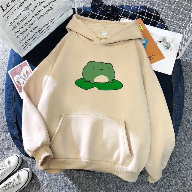 Angry Frog On Lily Pad Hoodie Hoodies & Sweatshirts TING&TAO Store Beige S 