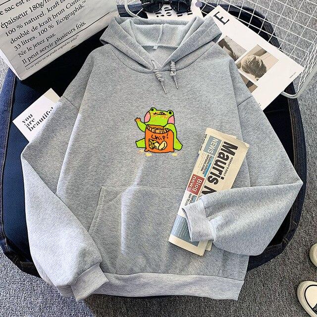 Cute Frog Eating Chips Hoodie Hoodies & Sweatshirts KEEVICI Factory Store 