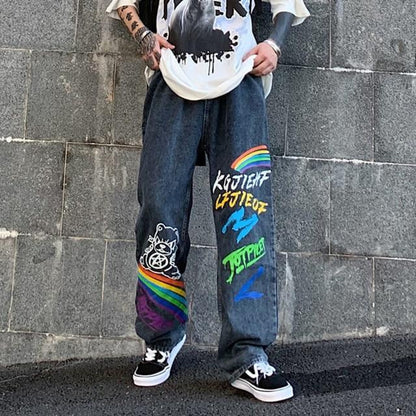 Graffiti Print Jeans Jeans SHENGPALAE Official Store 