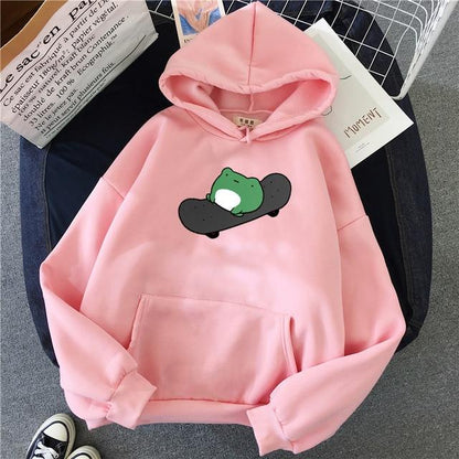 Skateboard Frog Vibes Hoodie Hoodies & Sweatshirts Shop5435238 Store Blush Pink XS 
