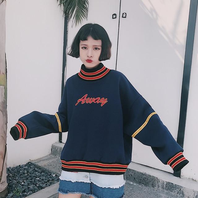 Oversized "Away" Turtleneck Hoodie Hoodies & Sweatshirts JiuCheng_002 Store Navy S 
