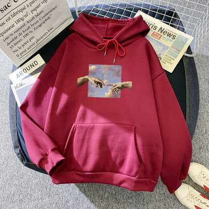 Aesthetic Connecting Hand Hoodie Hoodies & Sweatshirts Mr. Xiao's Store Ruby Red S 