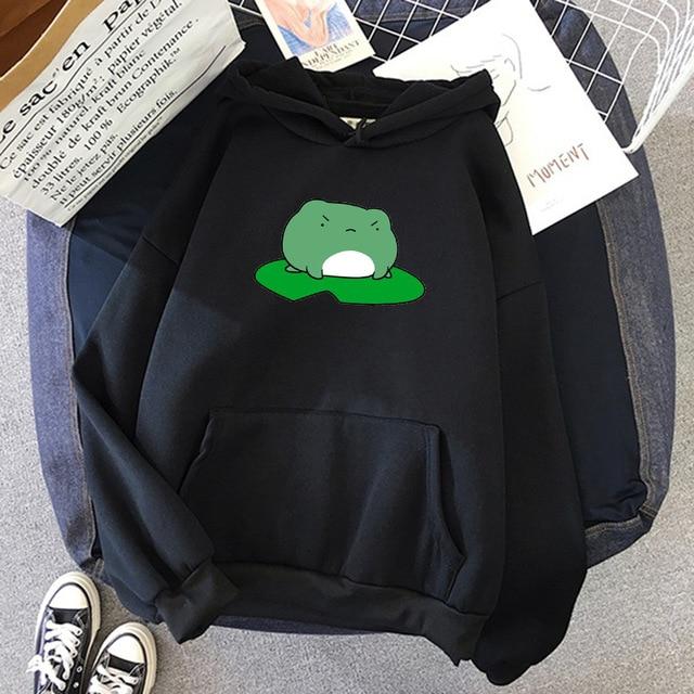 Angry Frog On Lily Pad Hoodie Hoodies & Sweatshirts TING&TAO Store Midnight Black S 