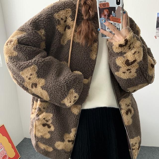 Teddy Plush Coat Hoodies & Sweatshirts JIEJIN Official Store Brown M 