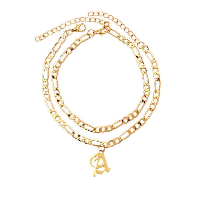 Old English Cuban Initial Anklet - FashionAngelz