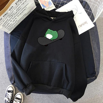 Skateboard Frog Vibes Hoodie Hoodies & Sweatshirts Shop5435238 Store Midnight Black XS 