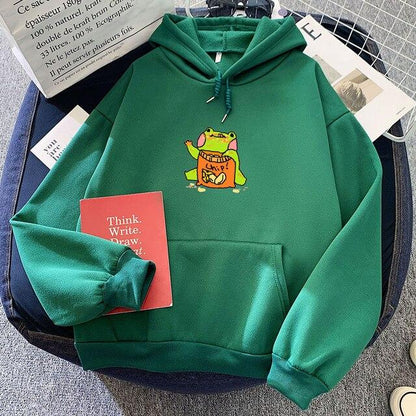 Cute Frog Eating Chips Hoodie Hoodies & Sweatshirts KEEVICI Factory Store 