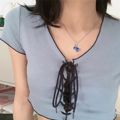 Blue Wing Butterfly Necklace - FashionAngelz