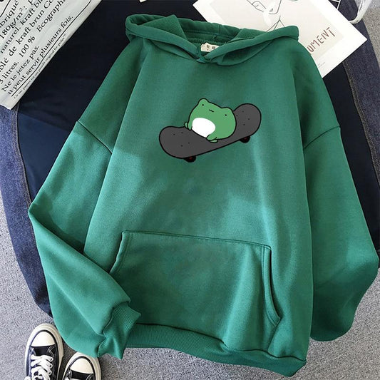 Skateboard Frog Vibes Hoodie Hoodies & Sweatshirts Shop5435238 Store Forest Green XS 