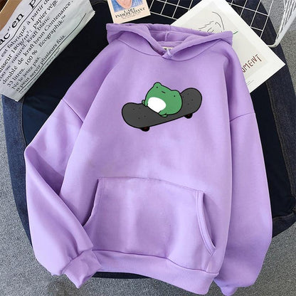 Skateboard Frog Vibes Hoodie Hoodies & Sweatshirts Shop5435238 Store Lavender XS 